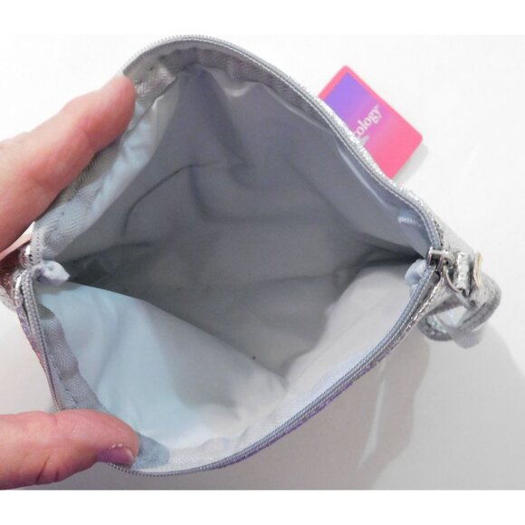 Bodycology Silver Metallic Wristlet Cosmetic Bag Zipper Closure 8" x 5.5" x 1" - Picture 3 of 3